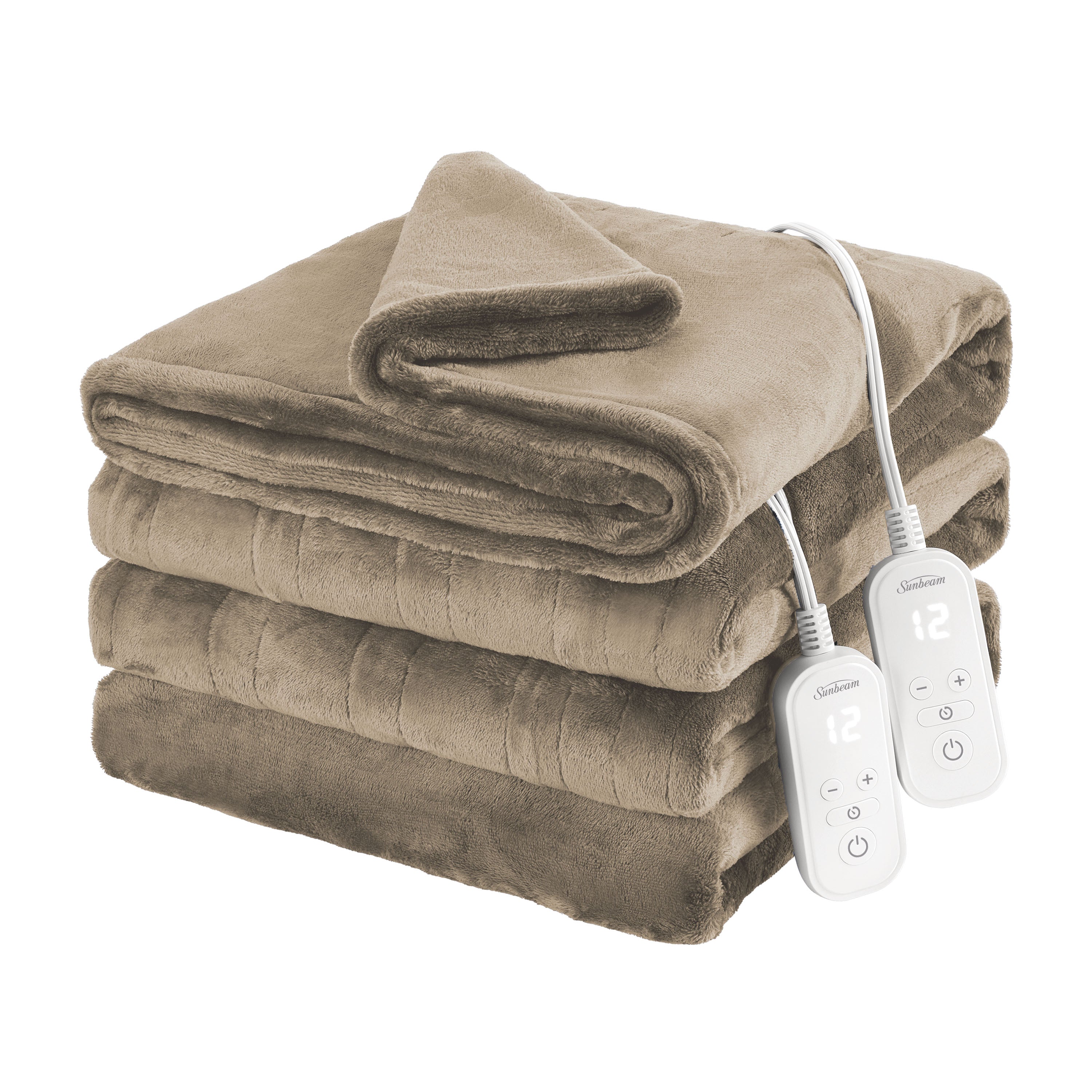 Sunbeam Heated Taupe Blanket Velvet 12 Heat Settings Full/