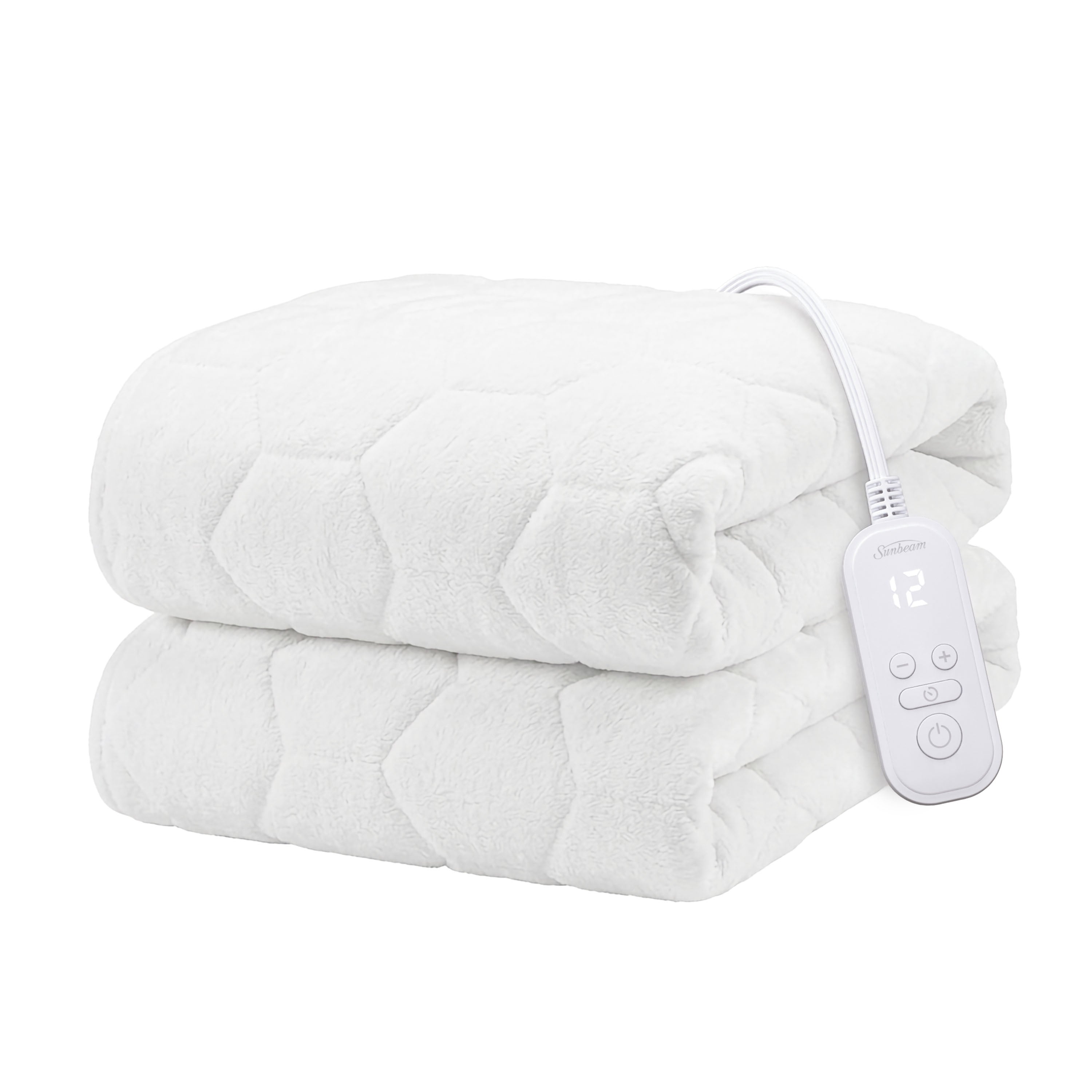 Sunbeam Heated Mattress Pad Honeycomb Quilted Plush 12 Heat Settings