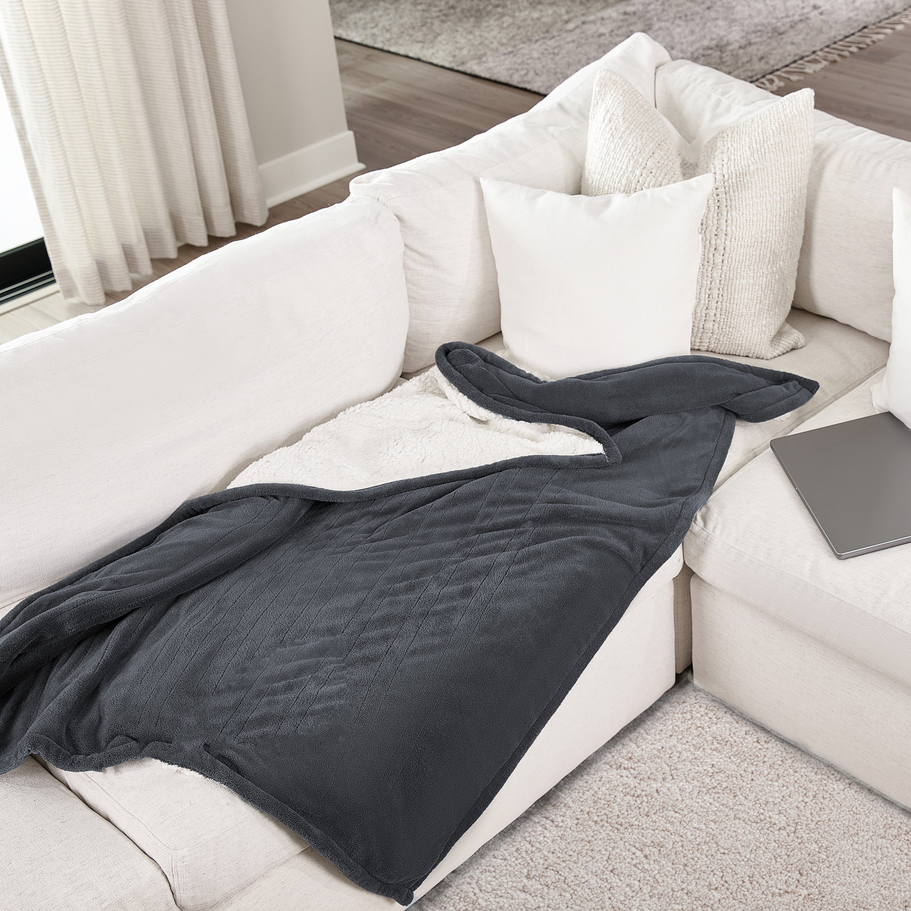 Sunbeam Electric Heated Throw Microplush Sherpa Dark Shadow 50 x 60