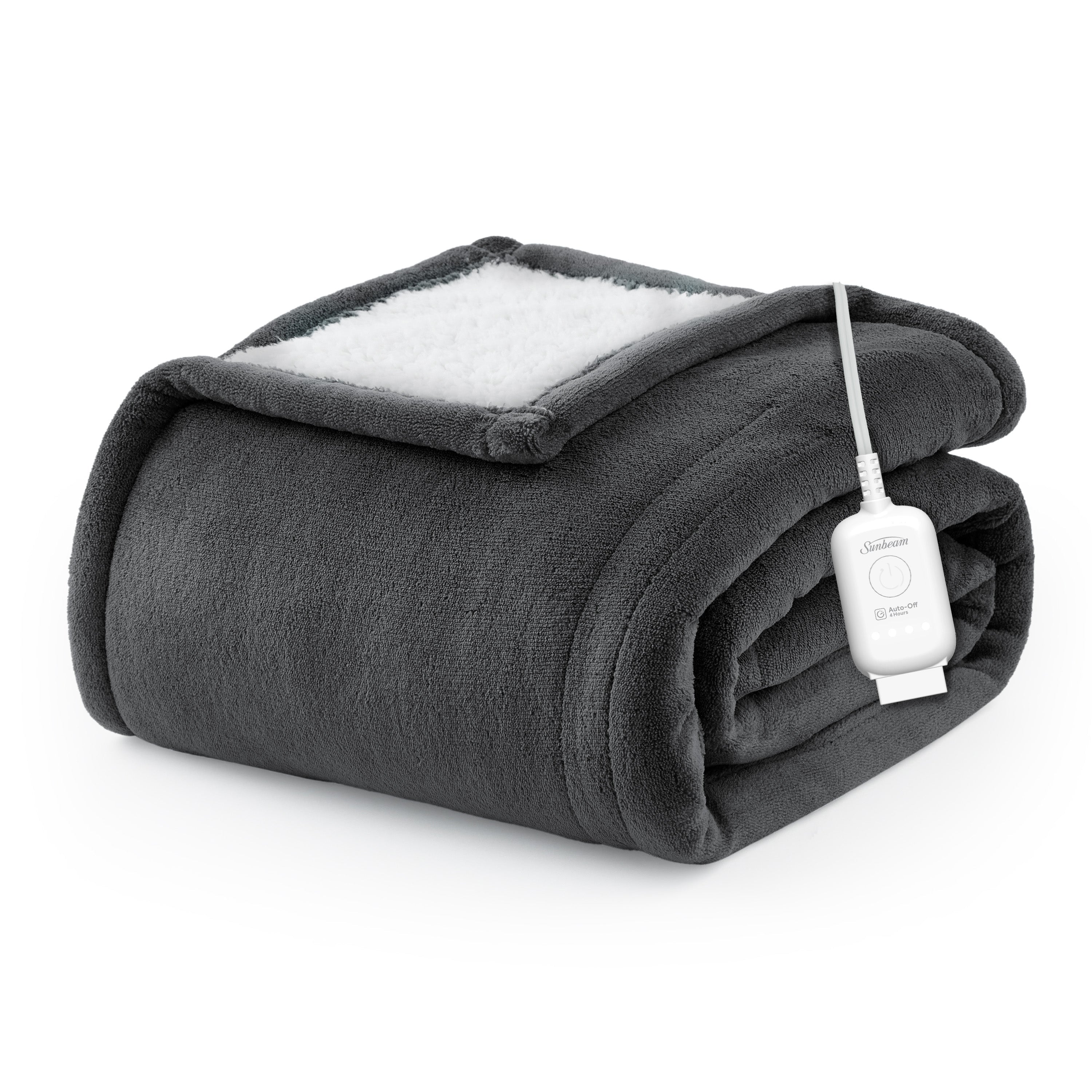 Sunbeam Electric Heated Throw Microplush Sherpa Dark Shadow 50 x 60
