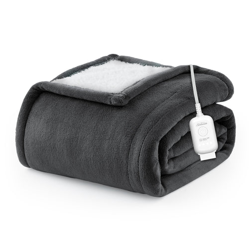 Sunbeam Electric Heated Throw Microplush Sherpa Dark Shadow 50 x 60