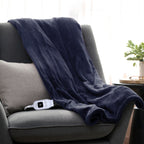 Sunbeam Electric Heated Microplush Throw Blanket Foot Pocket Orion Blue, 50 x 60 in