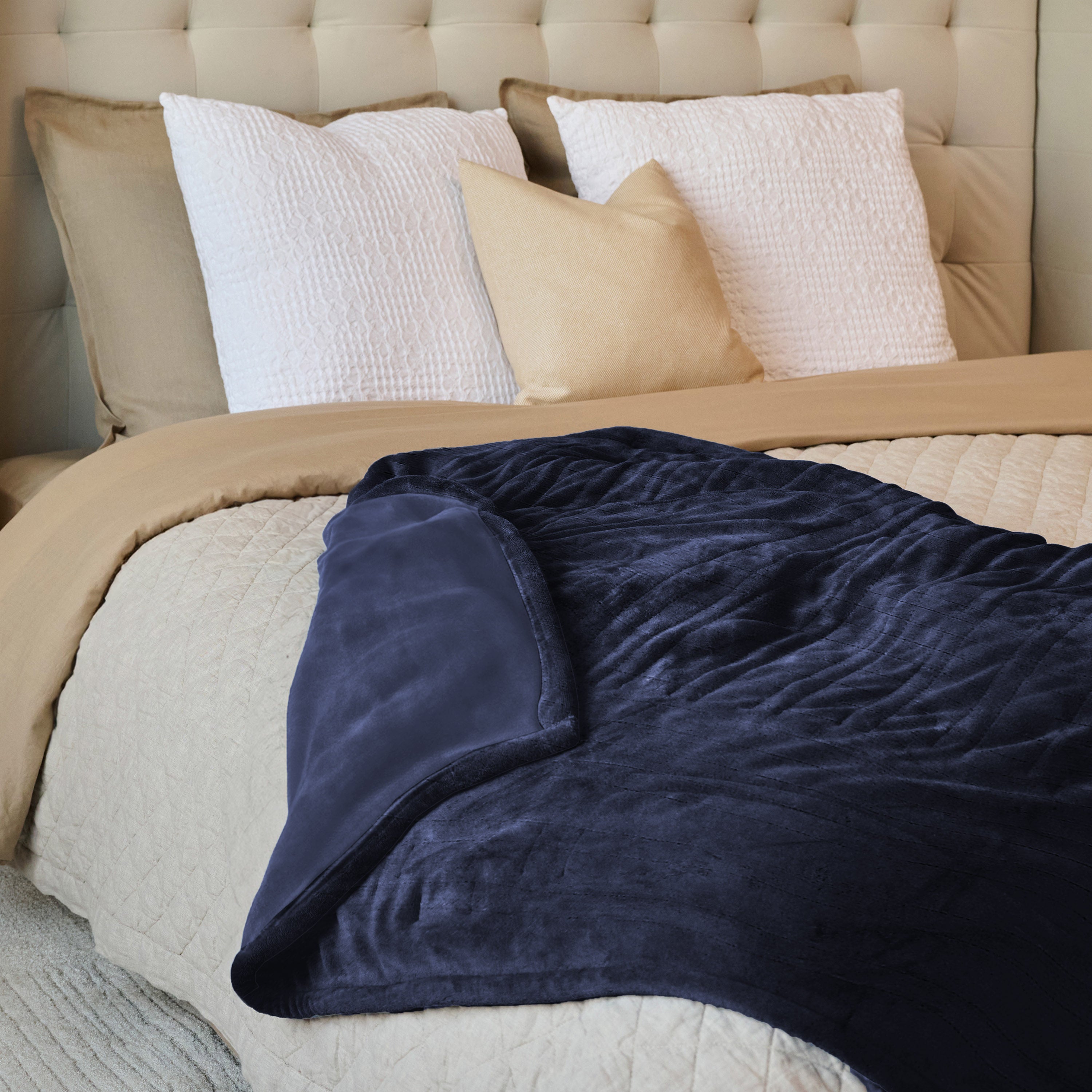 Sunbeam Electric Heated Microplush Throw Blanket Foot Pocket Orion Blue, 50 x 60 in