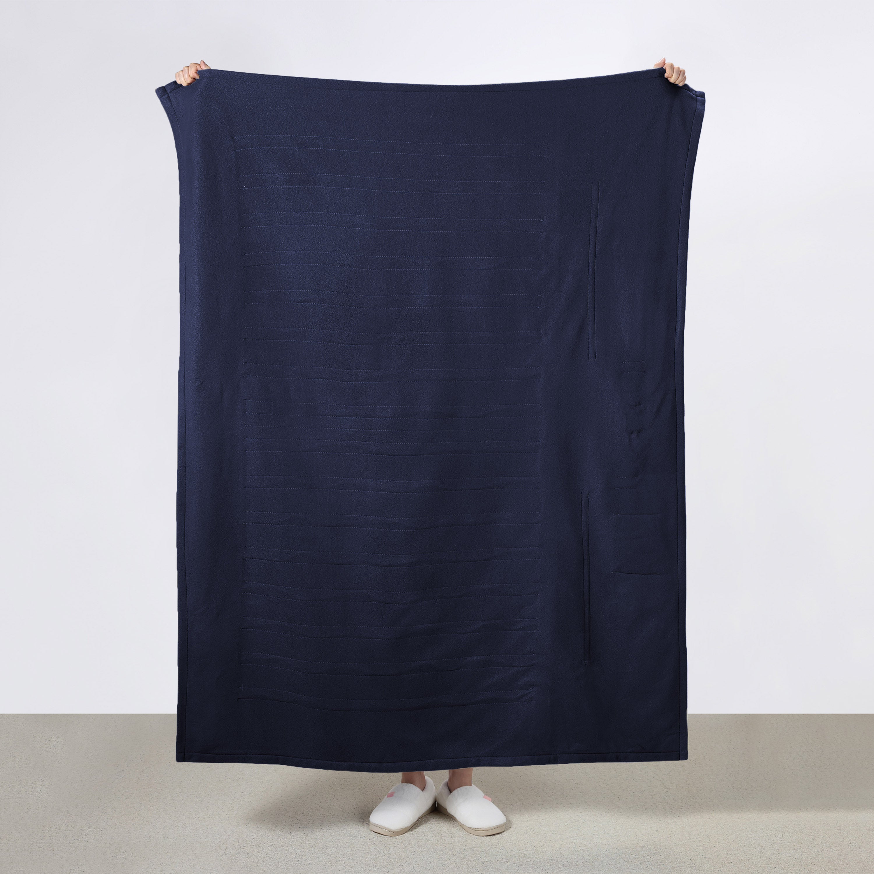Sunbeam Electric Heated Microplush Throw Blanket Foot Pocket Orion Blue, 50 x 60 in