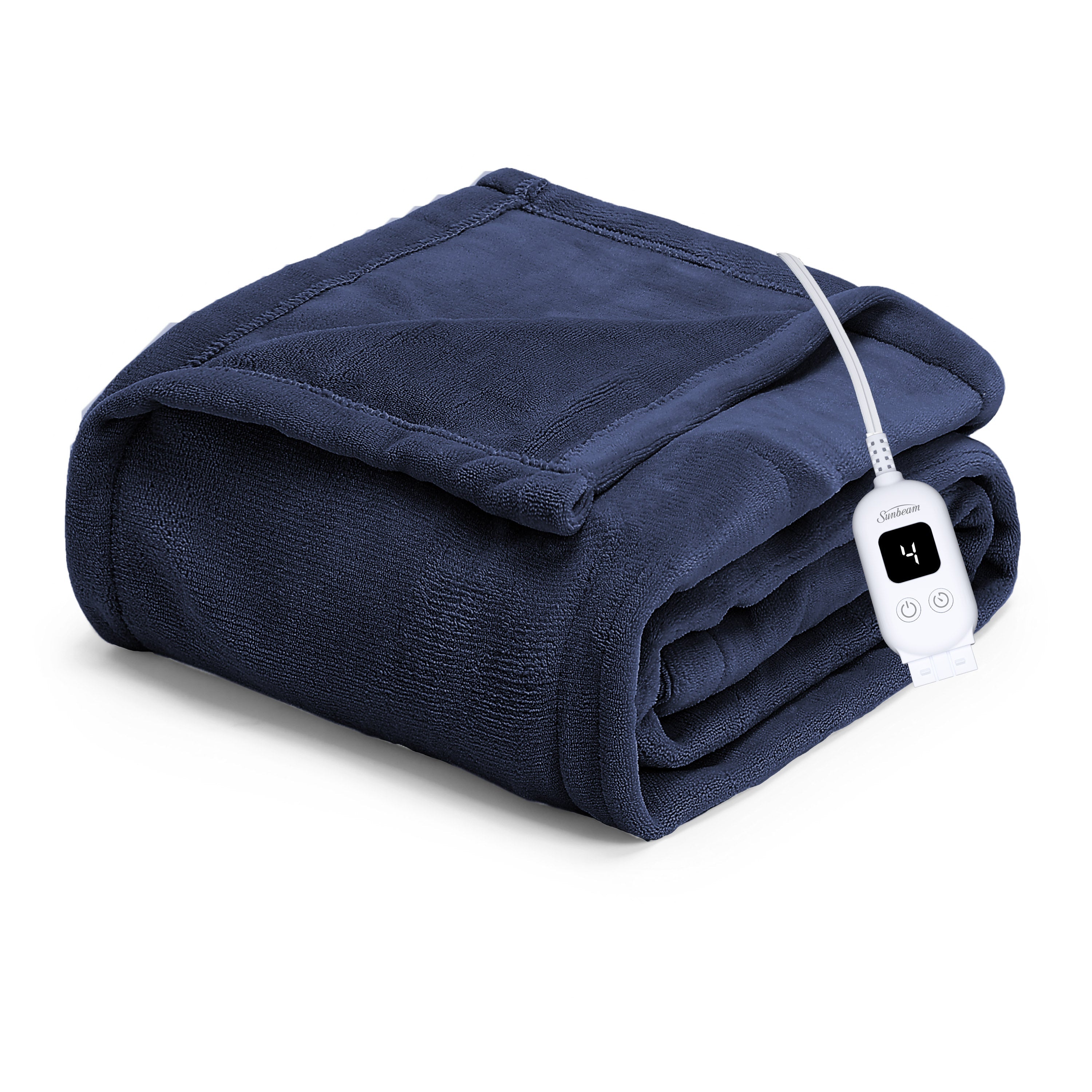 Sunbeam Electric Heated Microplush Throw Blanket Foot Pocket Orion Blue, 50 x 60 in