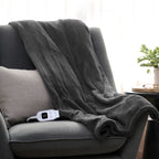 Sunbeam Electric Heated Microplush Throw Blanket Foot Pocket Dark Shadow, 50 x 60 in