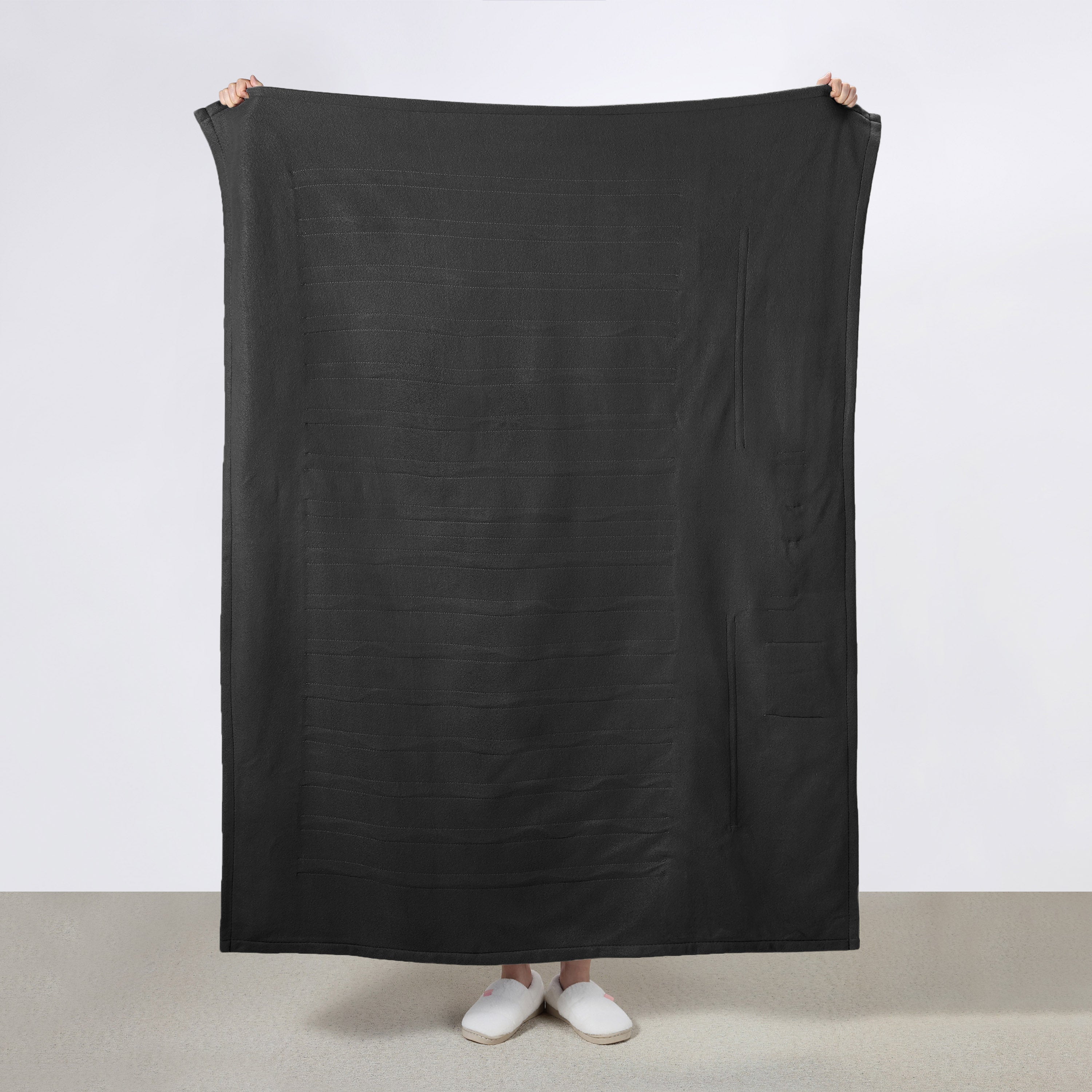 Sunbeam Electric Heated Microplush Throw Blanket Foot Pocket Dark Shadow, 50 x 60 in