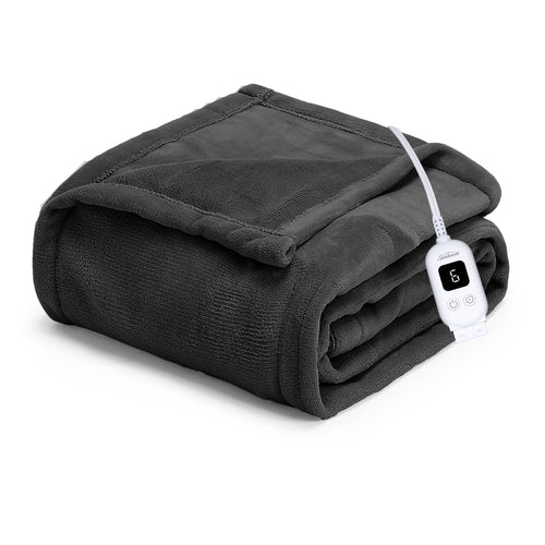 Sunbeam Electric Heated Microplush Throw Blanket Foot Pocket Dark Shadow, 50 x 60 in