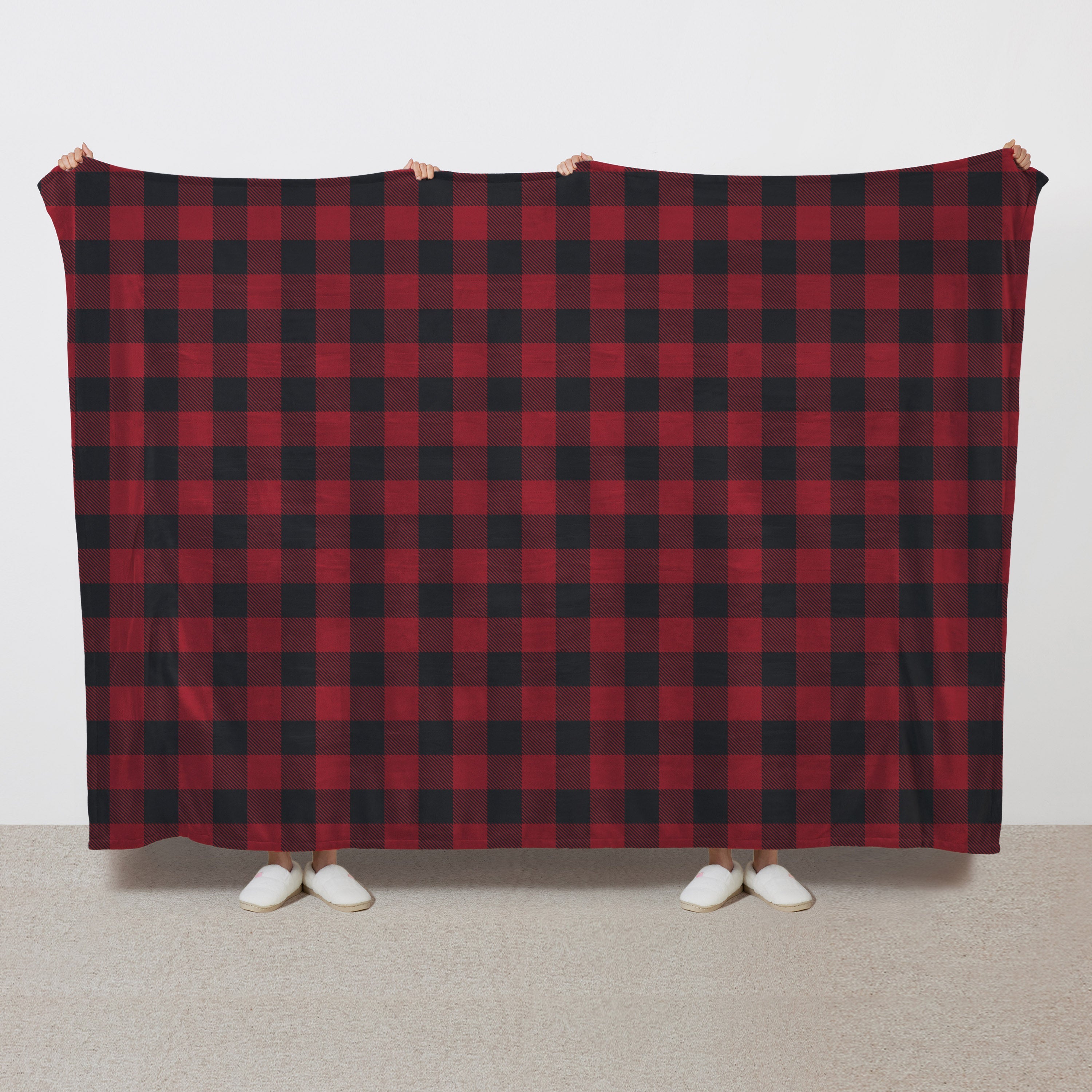 Sunbeam Electric Heated Microplush Family Throw Blanket Buffalo Plaid Red Black, 96 x 60 in