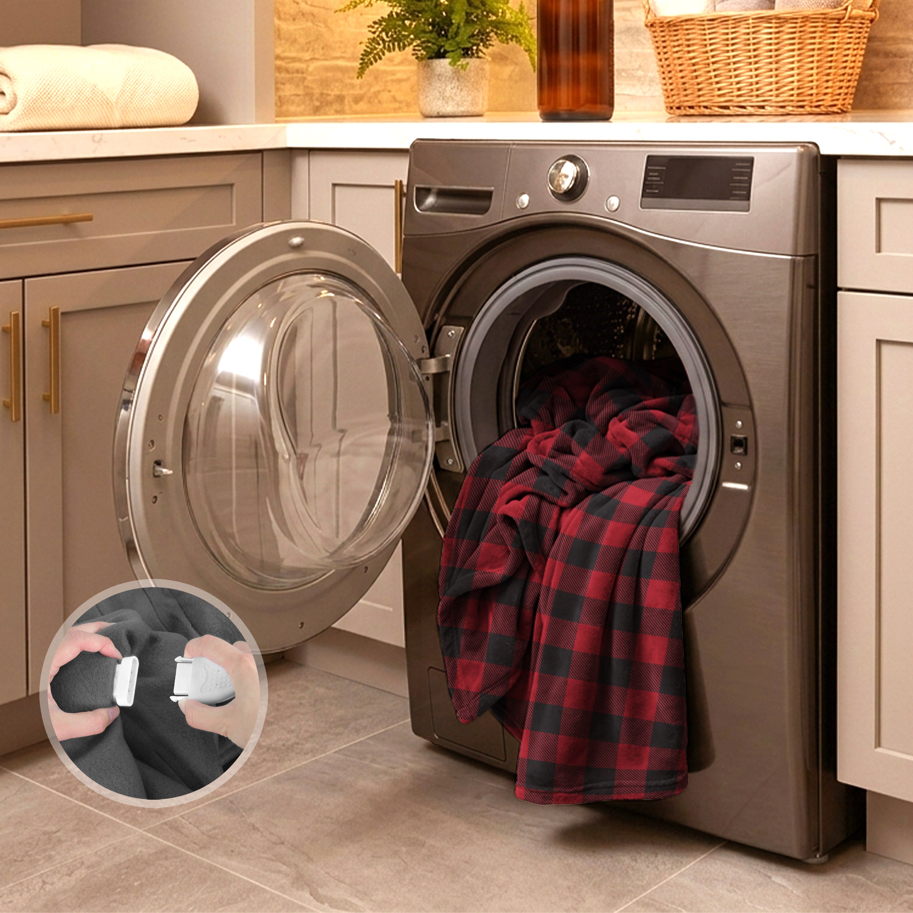 Sunbeam Electric Heated Microplush Family Throw Blanket Buffalo Plaid Red Black, 96 x 60 in