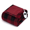 Sunbeam Electric Heated Microplush Family Throw Blanket Buffalo Plaid Red Black, 96 x 60 in