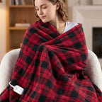 Sunbeam Heated Throw Blanket Microplush Sherpa Reverse Red Black Plaid 50" x 60"