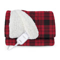 Sunbeam Heated Throw Blanket Microplush Sherpa Reverse Red Black Plaid 50" x 60"