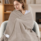 Sunbeam Heated Throw Blanket Microplush Sherpa Reverse Light Taupe 50" x 60"