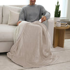 Sunbeam Heated Throw Blanket Microplush Sherpa Reverse Light Taupe 50" x 60"