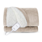 Sunbeam Heated Throw Blanket Microplush Sherpa Reverse Light Taupe 50" x 60"