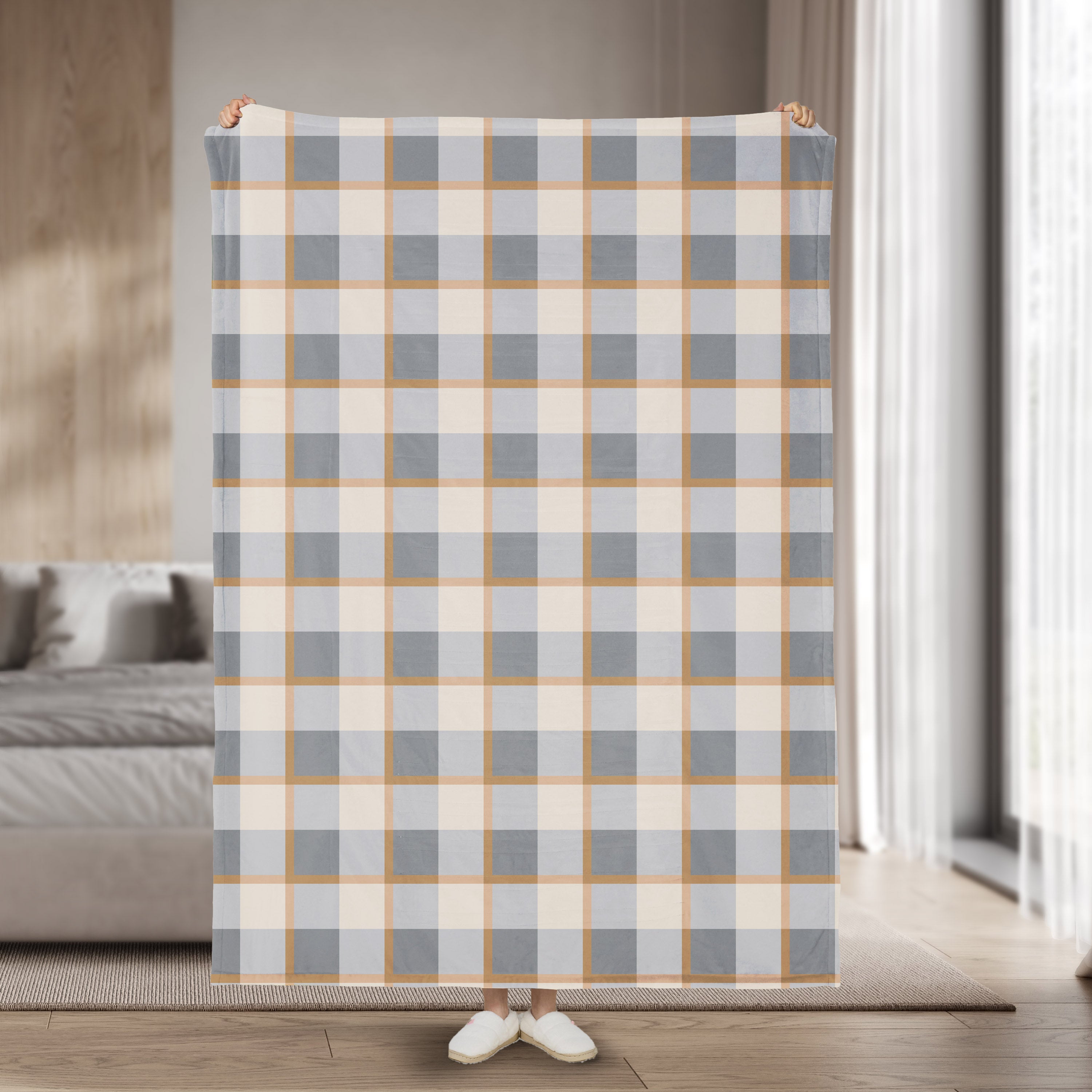 Sunbeam Heated Throw Blanket Microplush Sherpa Reverse Grey Plaid 50" x 60"