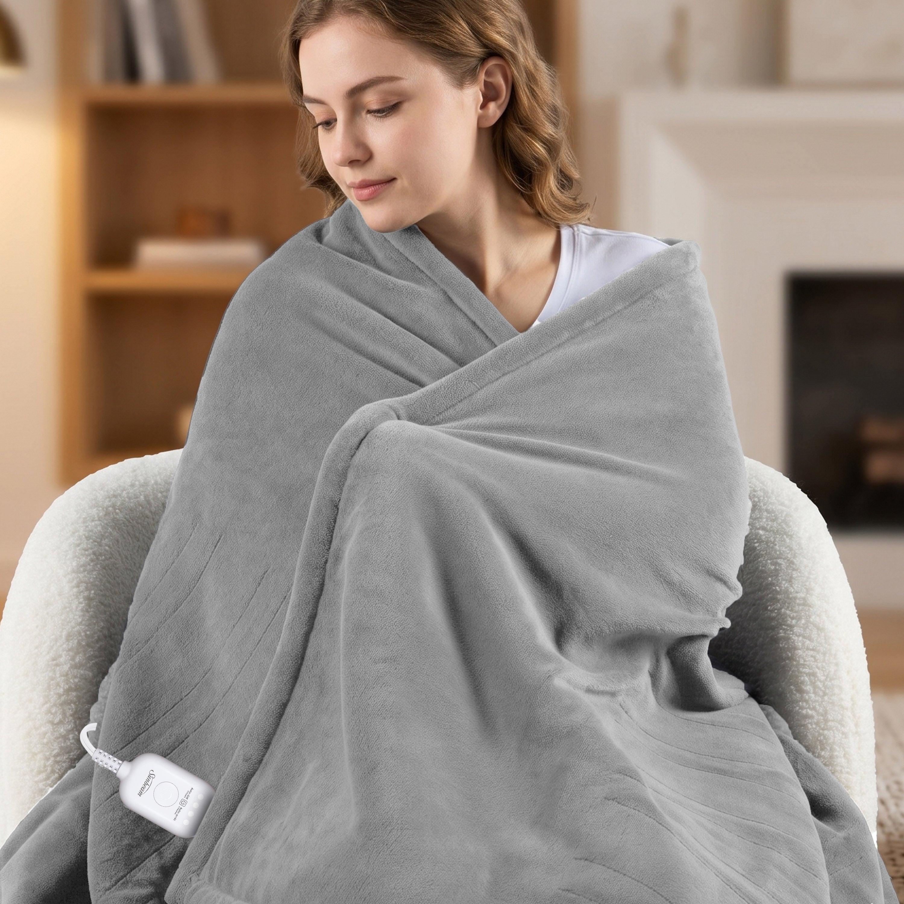 Sunbeam Heated Throw Blanket Microplush Sherpa Reverse Grey 50" x 60"