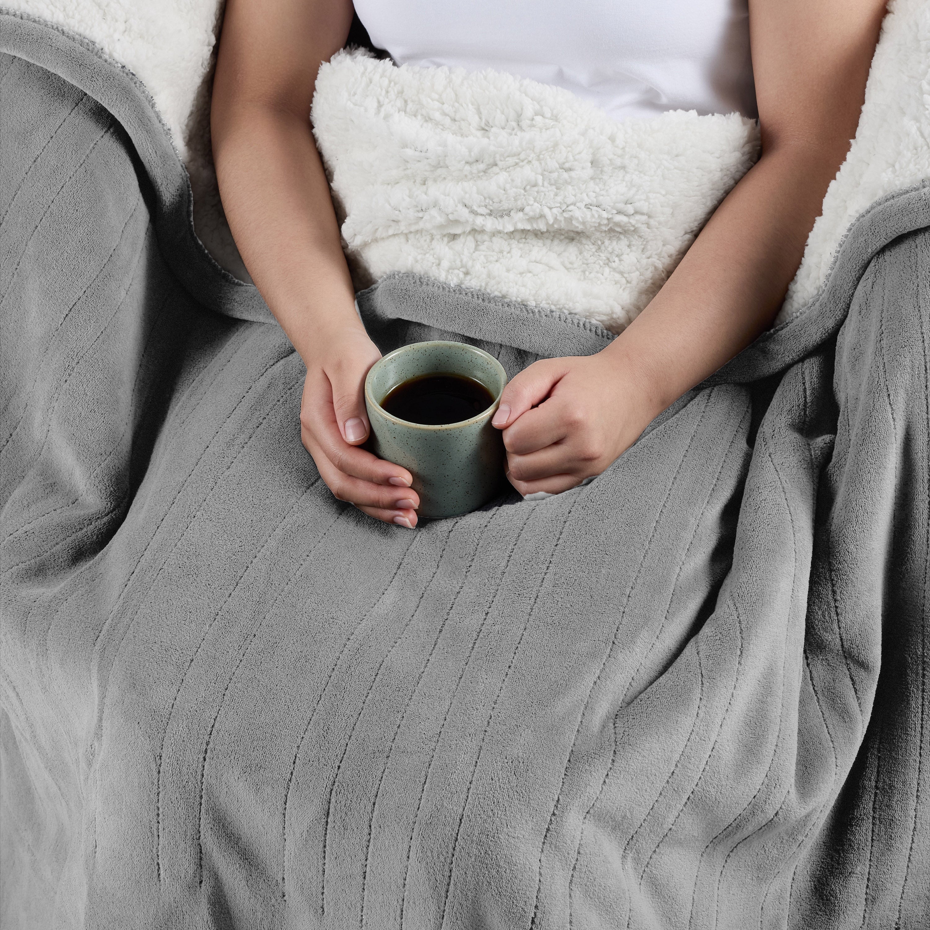 Sunbeam Heated Throw Blanket Microplush Sherpa Reverse Grey 50" x 60"
