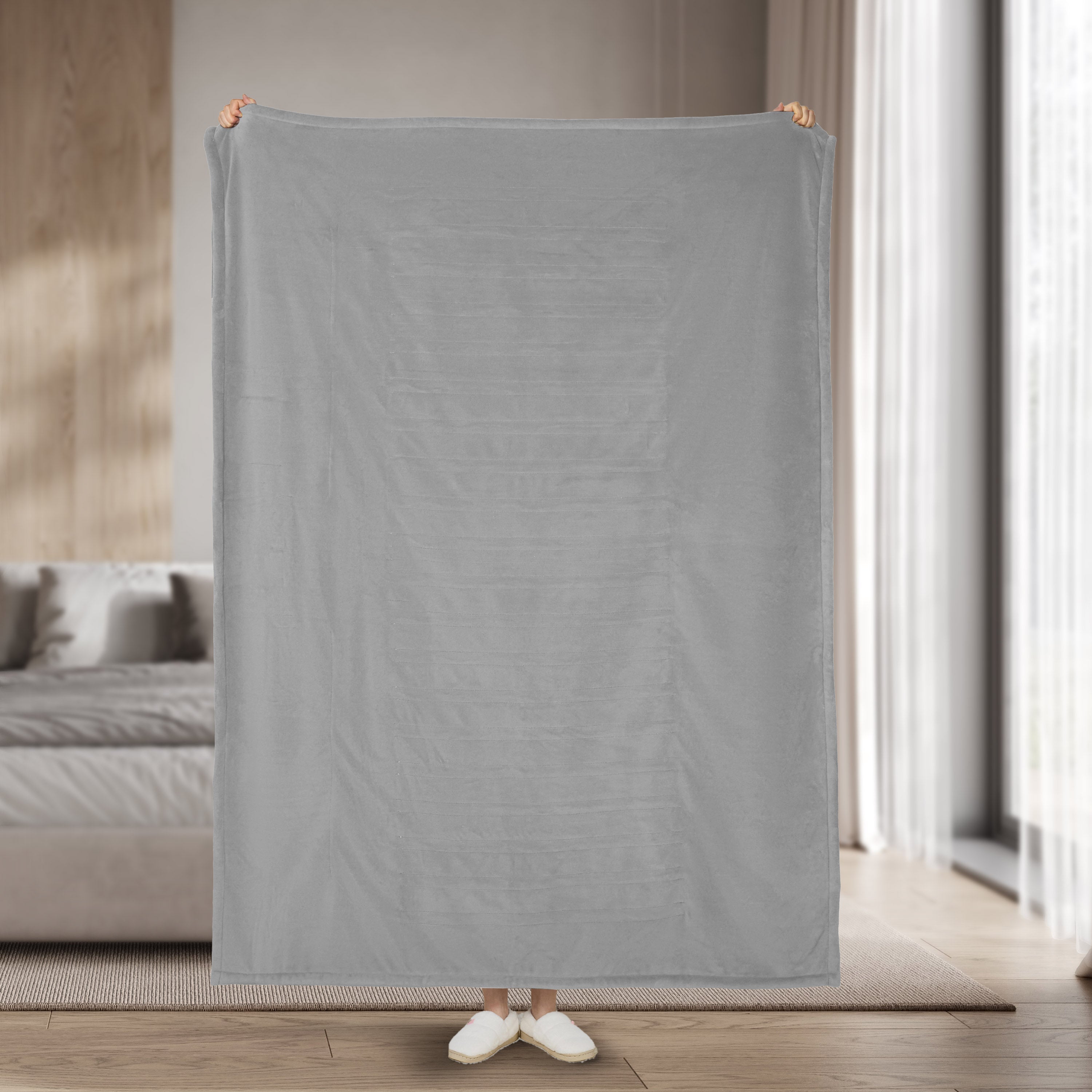 Sunbeam Heated Throw Blanket Microplush Sherpa Reverse Grey 50" x 60"