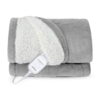 Sunbeam Heated Throw Blanket Microplush Sherpa Reverse Grey 50" x 60"