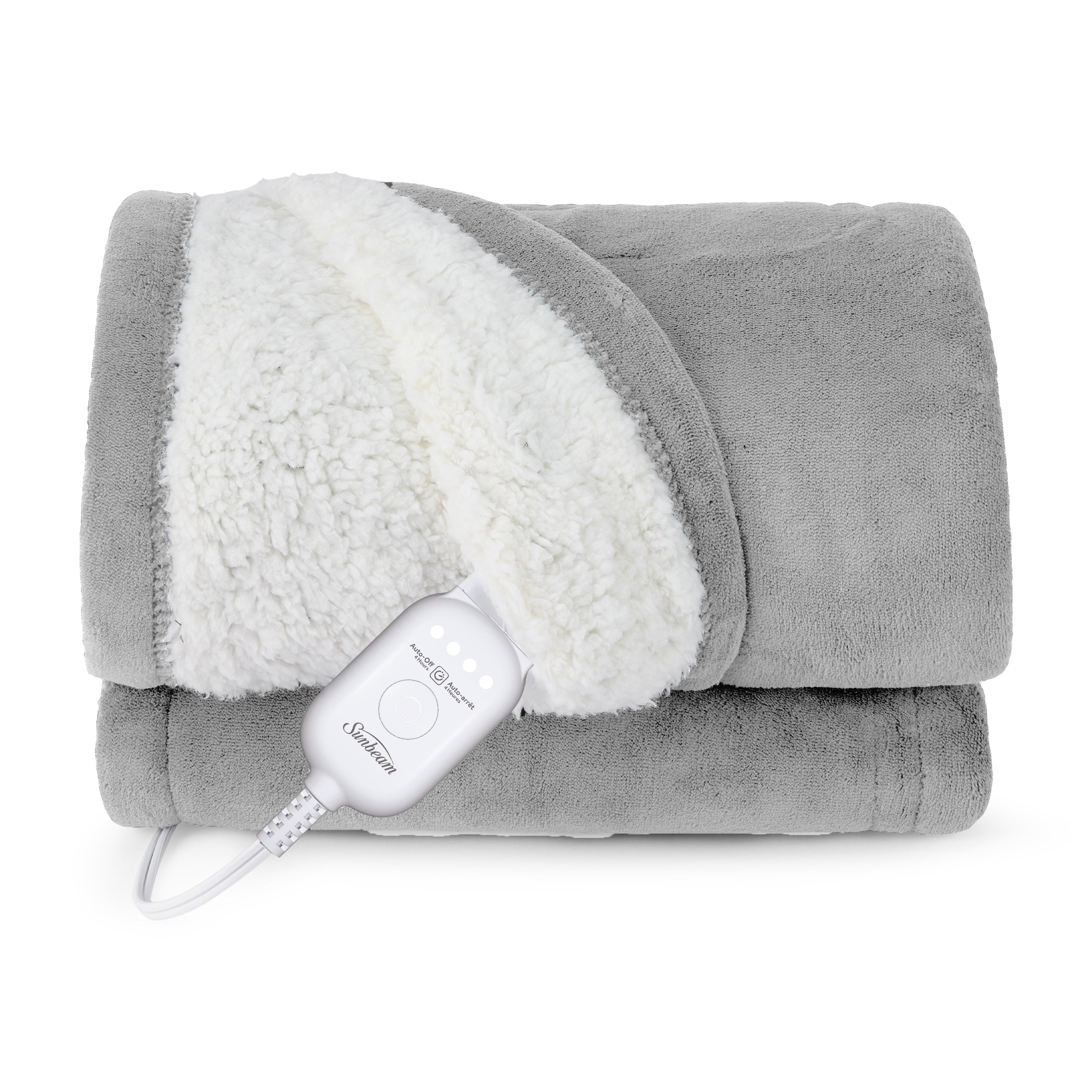Sunbeam Heated Throw Blanket Microplush Sherpa Reverse Grey 50" x 60"