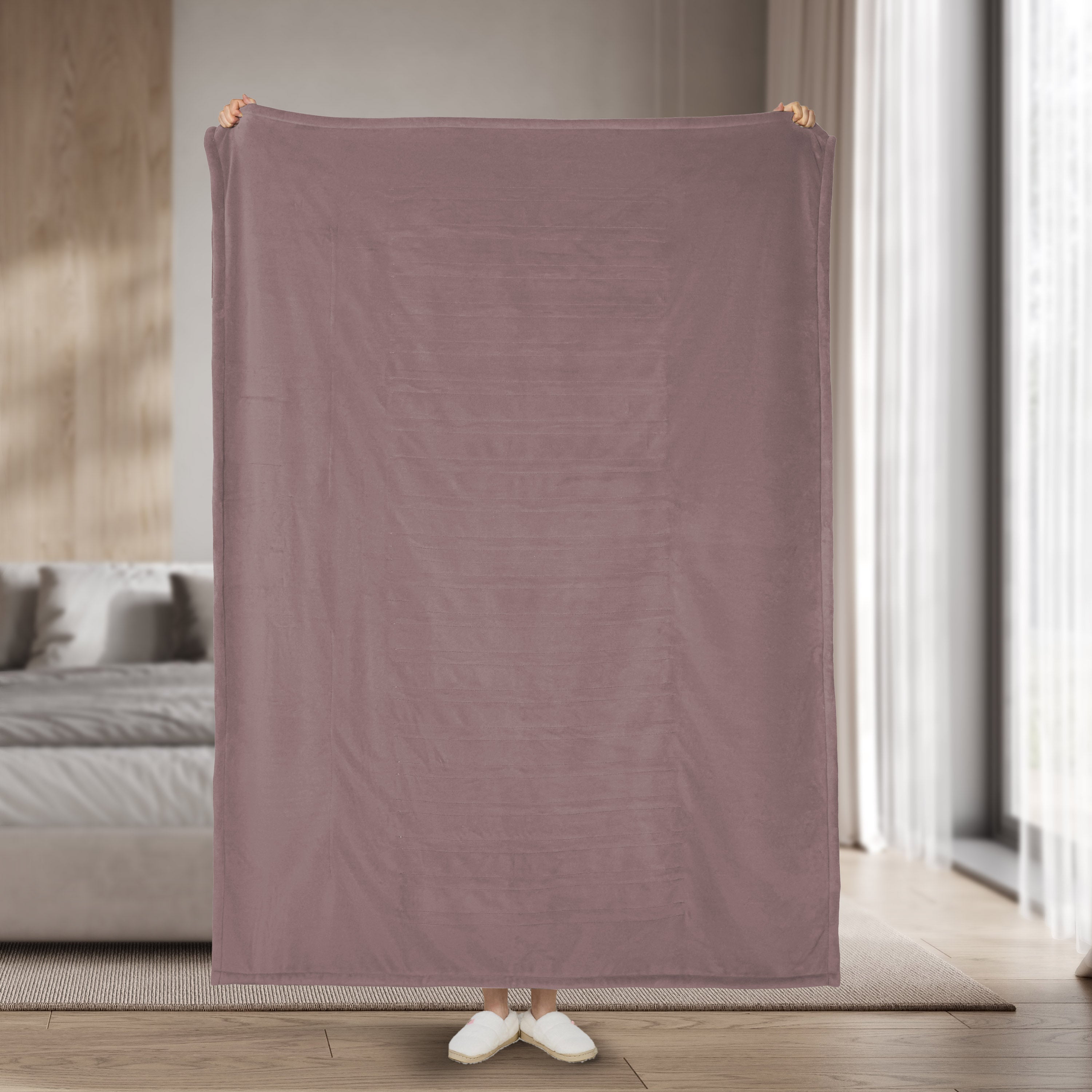 Sunbeam Heated Throw Blanket Microplush Sherpa Reverse Mauve 50" x 60"
