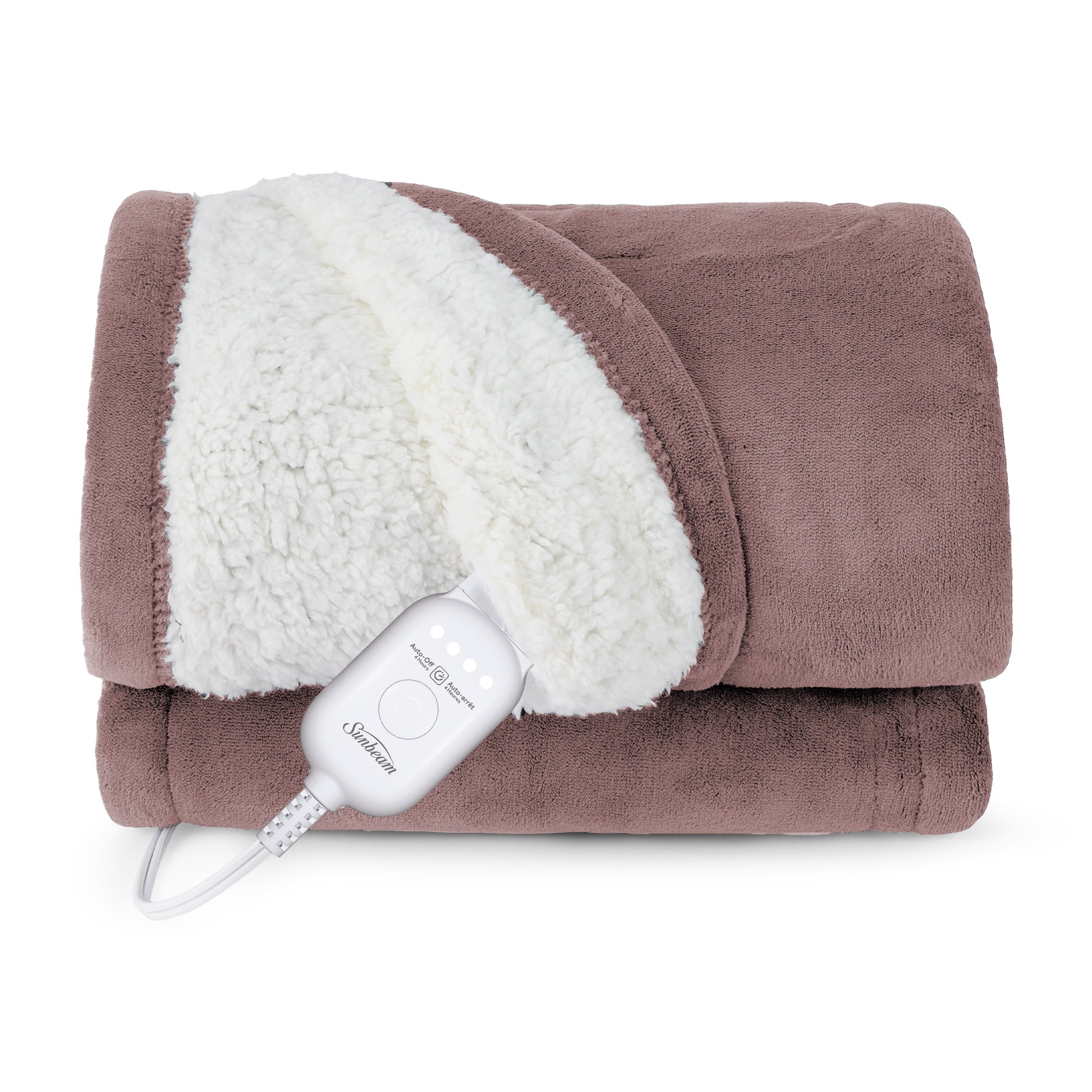 Sunbeam Heated Throw Blanket Microplush Sherpa Reverse Mauve 50" x 60"