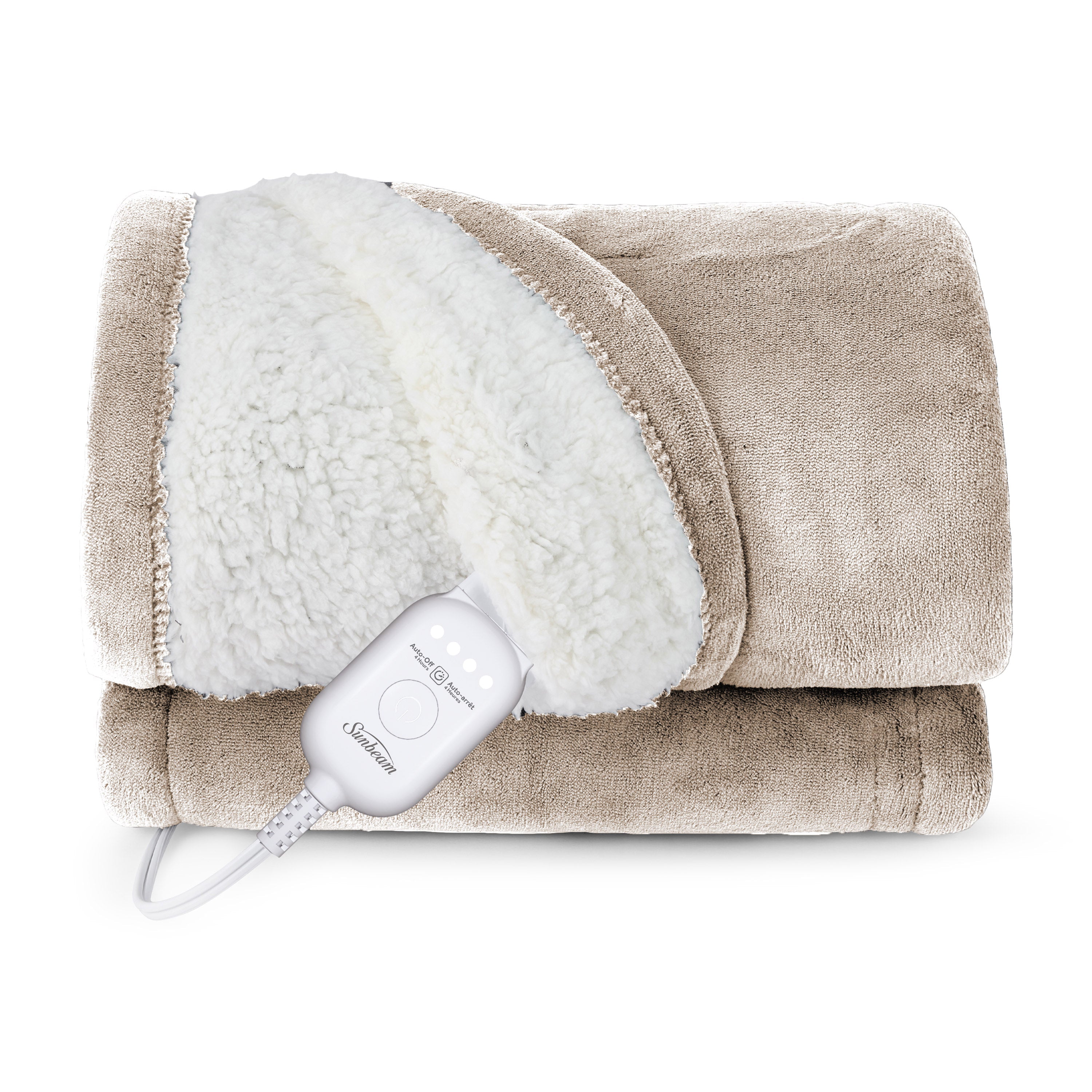 Sunbeam Heated Wearable Throw Shorty Hood Velvet Sherpa Reverse 70" x 38"