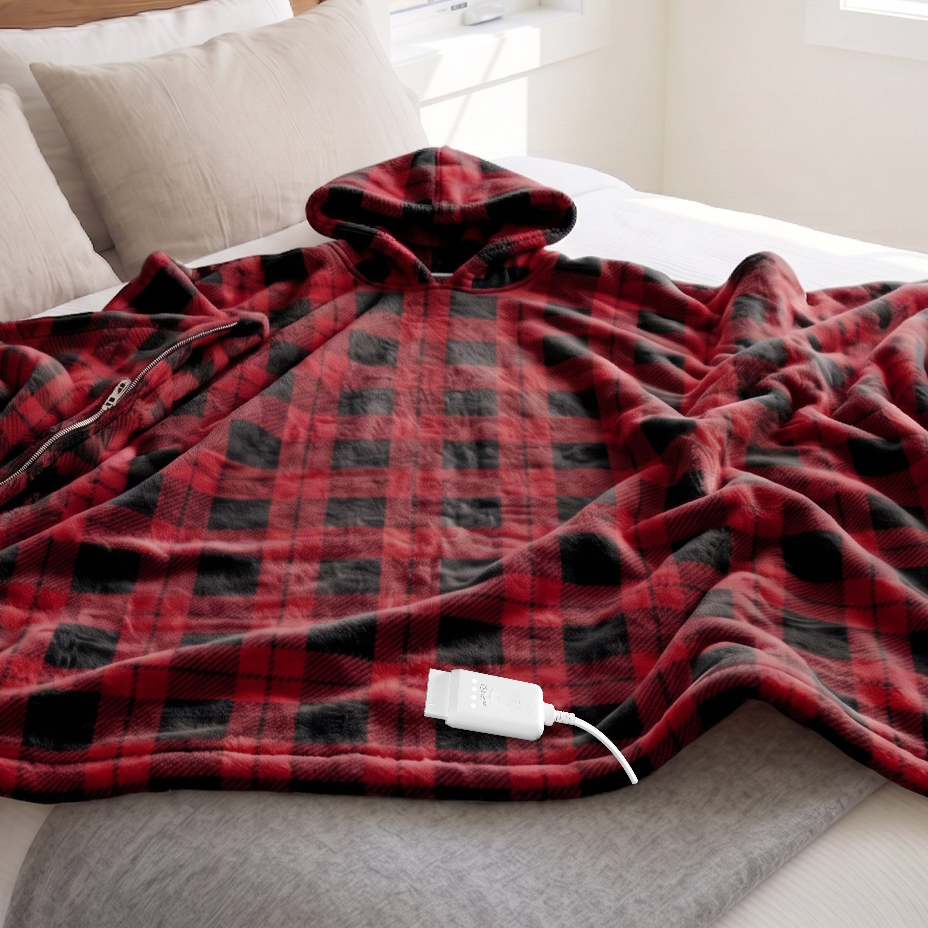 Sunbeam Heated Wearable Throw Shorty Hood Velvet Sherpa Reverse 70" x 38"