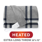 Sunbeam Heated Paler Plaid Gray Throw Blanket Microplush 4 Heat Settings 50x70
