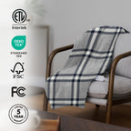Sunbeam Heated Paler Plaid Gray Throw Blanket Microplush 4 Heat Settings 50x70