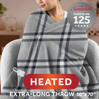 Sunbeam Heated Paler Plaid Gray Throw Blanket Microplush 4 Heat Settings 50x70