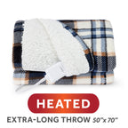 Sunbeam Heated Harvey Plaid Black Throw Blanket Microplush Faux Shearling 4 Heat 50x70