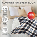 Sunbeam Heated Harvey Plaid Black Throw Blanket Microplush Faux Shearling 4 Heat 50x70