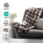 Sunbeam Heated Harvey Plaid Black Throw Blanket Microplush Faux Shearling 4 Heat 50x70
