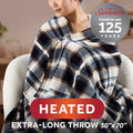Sunbeam Heated Harvey Plaid Black Throw Blanket Microplush Faux Shearling 4 Heat 50x70