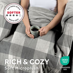 Sunbeam Heated Buffalo Plaid Gray Throw Blanket Oversized Microplush 4 Heat 60x80