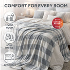 Sunbeam Heated Buffalo Plaid Gray Throw Blanket Oversized Microplush 4 Heat 60x80