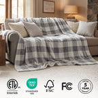 Sunbeam Heated Buffalo Plaid Gray Throw Blanket Oversized Microplush 4 Heat 60x80