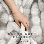Sunbeam Heated Cream Throw Blanket Bubble Faux Fur 4 Heat Settings 50x60