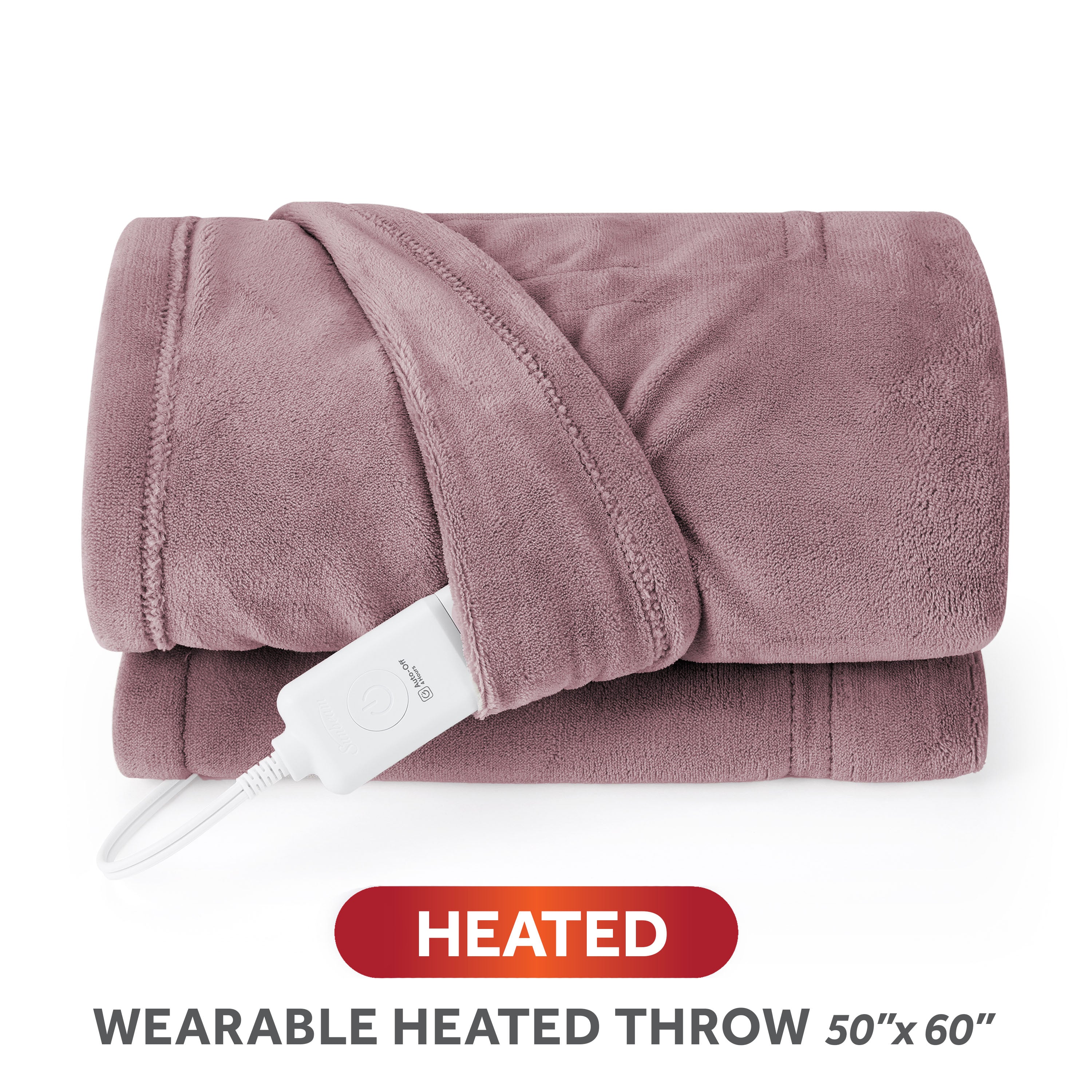 Sunbeam Heated Purple Wearable Throw Blanket Sleeves & Hood 4 Heat Settings 60x70