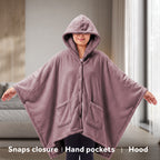 Sunbeam Heated Purple Wearable Throw Blanket Sleeves & Hood 4 Heat Settings 60x70