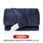 Sunbeam Heated Navy Blue Wearable Throw Blanket Sleeves & Hood 4 Heat 60x70