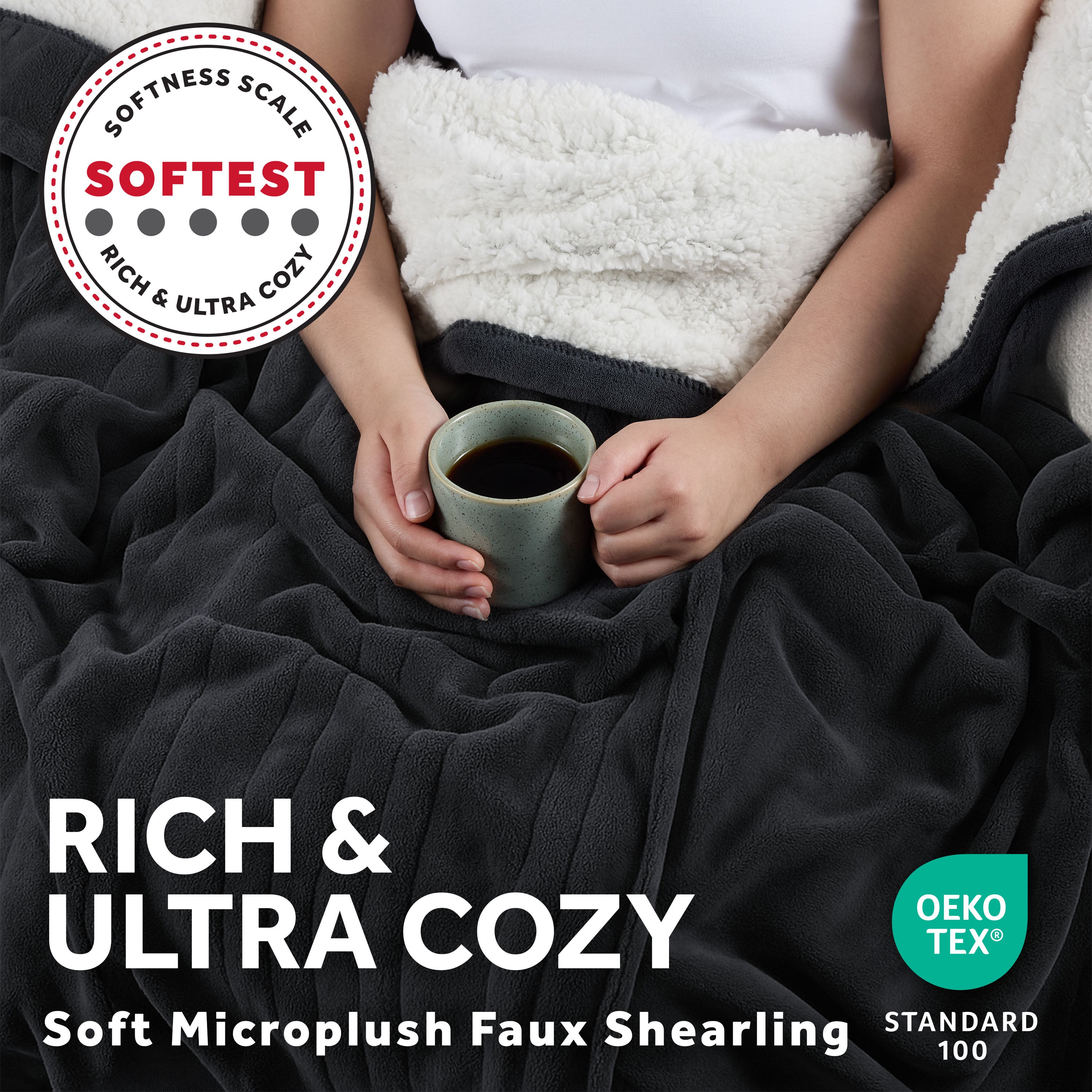 Sunbeam Heated Gray Throw Blanket Faux Shearling Foot Pocket 4 Heat Settings 50x70