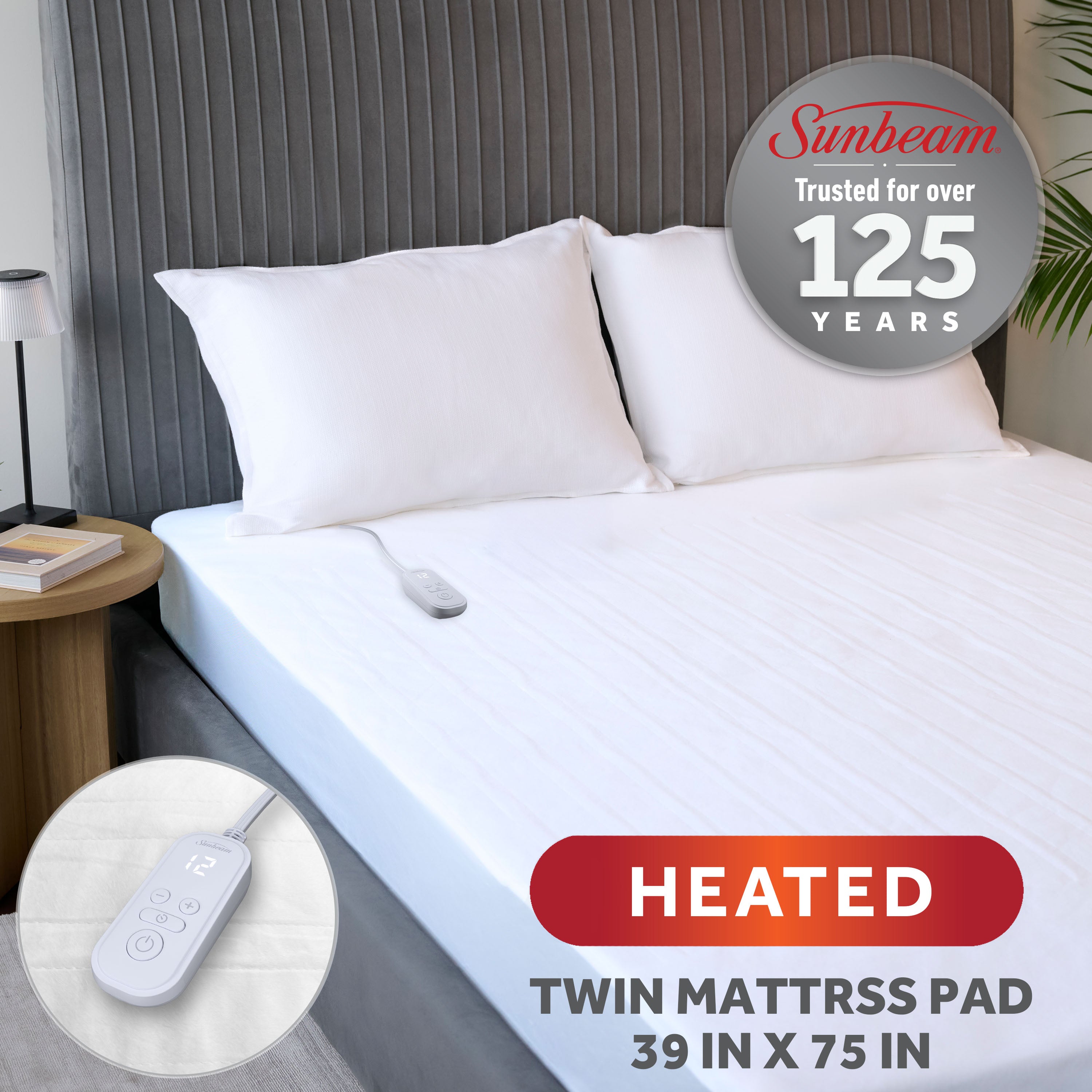 Sunbeam Heated Mattress Pad Moisture Wicking Fleece 10 Heat Settings
