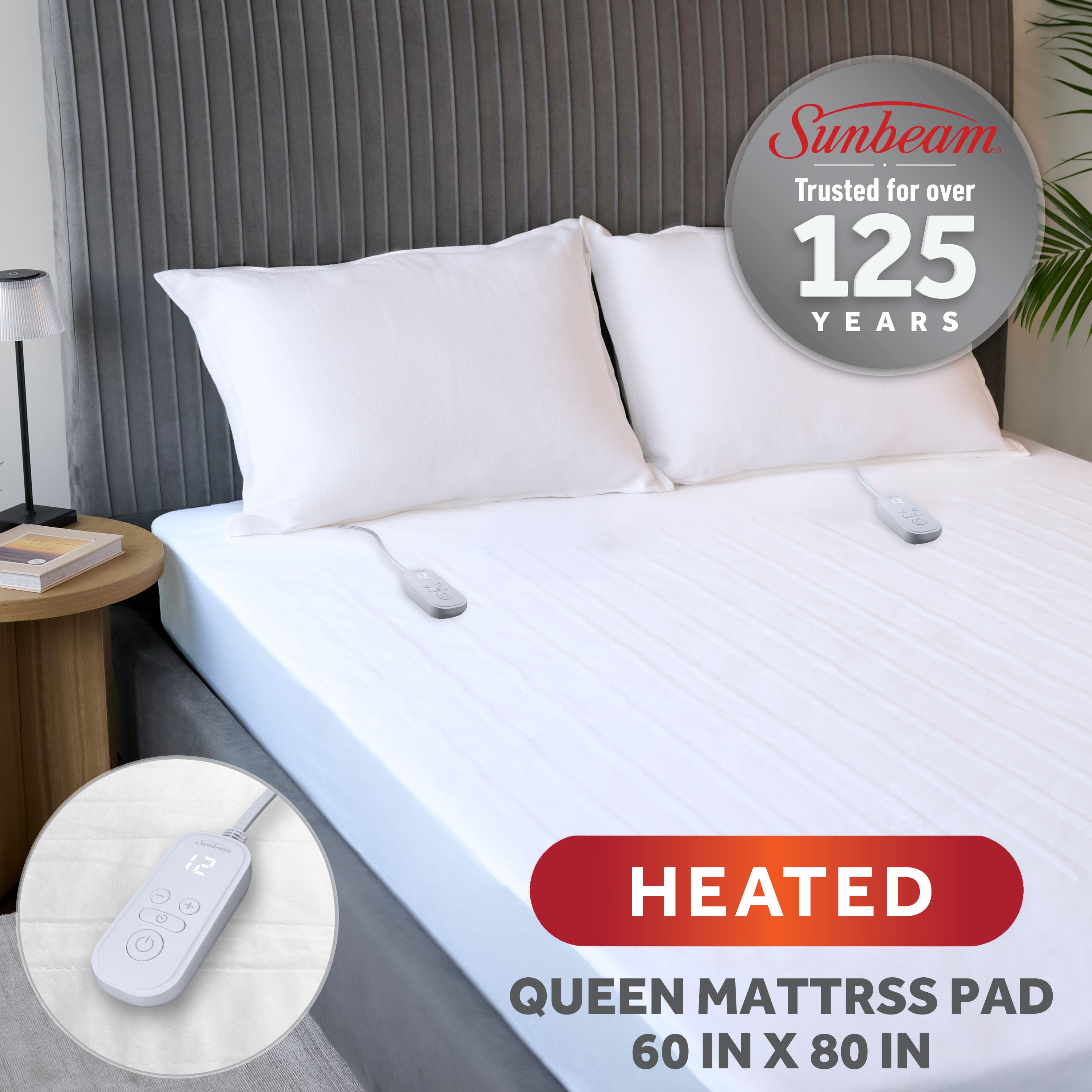 Sunbeam Heated Mattress Pad Moisture Wicking Fleece 10 Heat Settings
