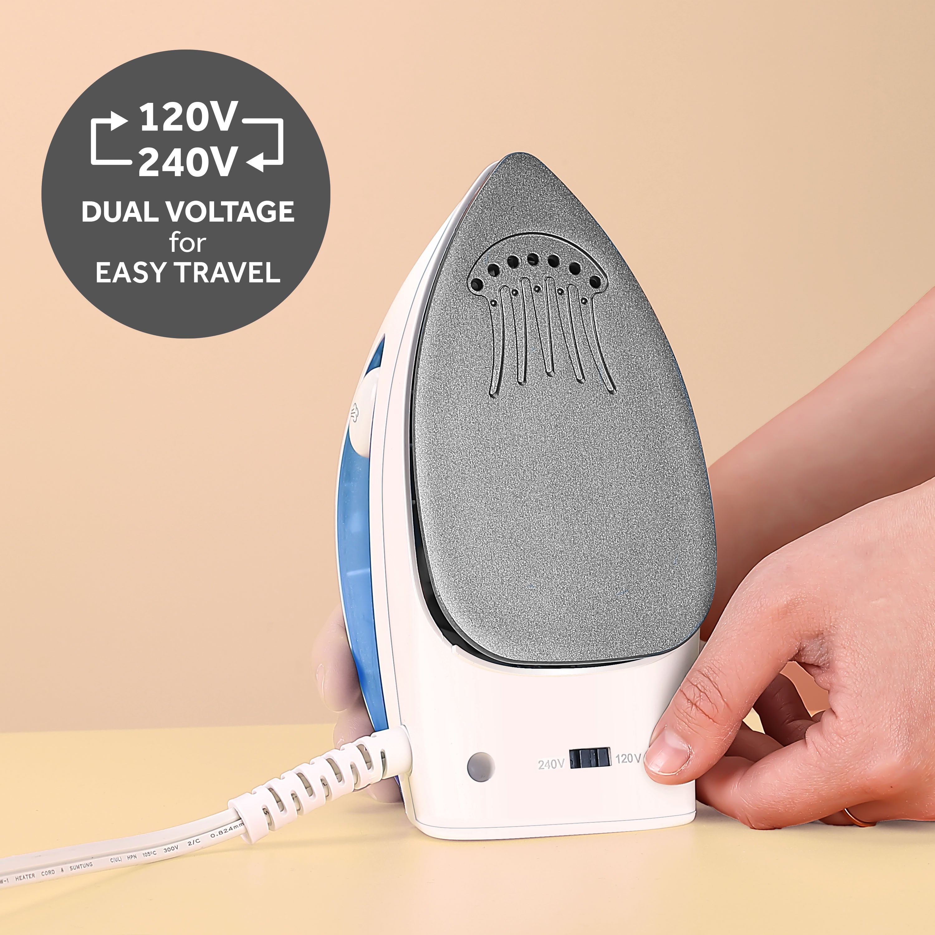 Sunbeam 800W Hot-2-Trot Travel Iron, White/Blue