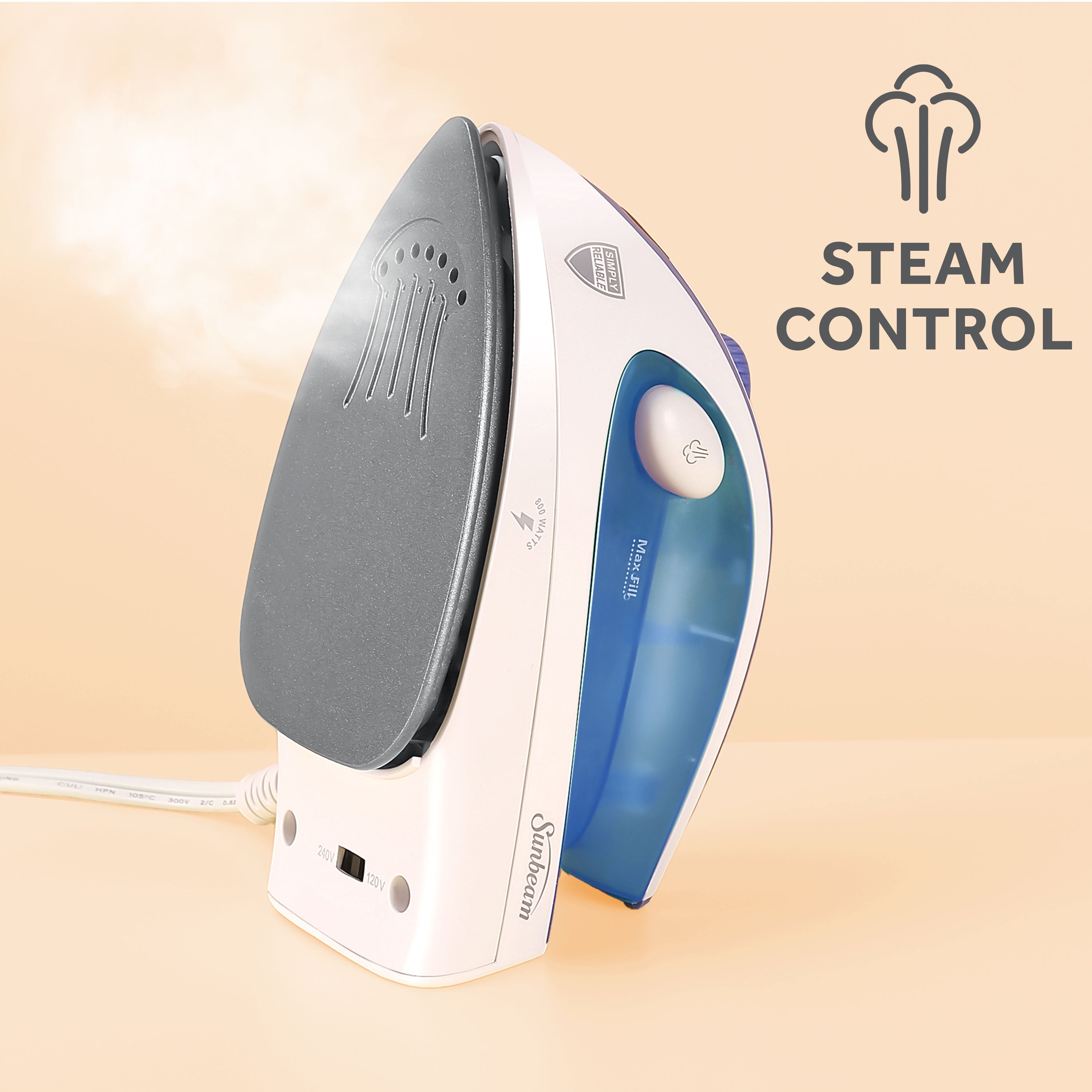 Sunbeam 800W Hot-2-Trot Travel Iron, White/Blue
