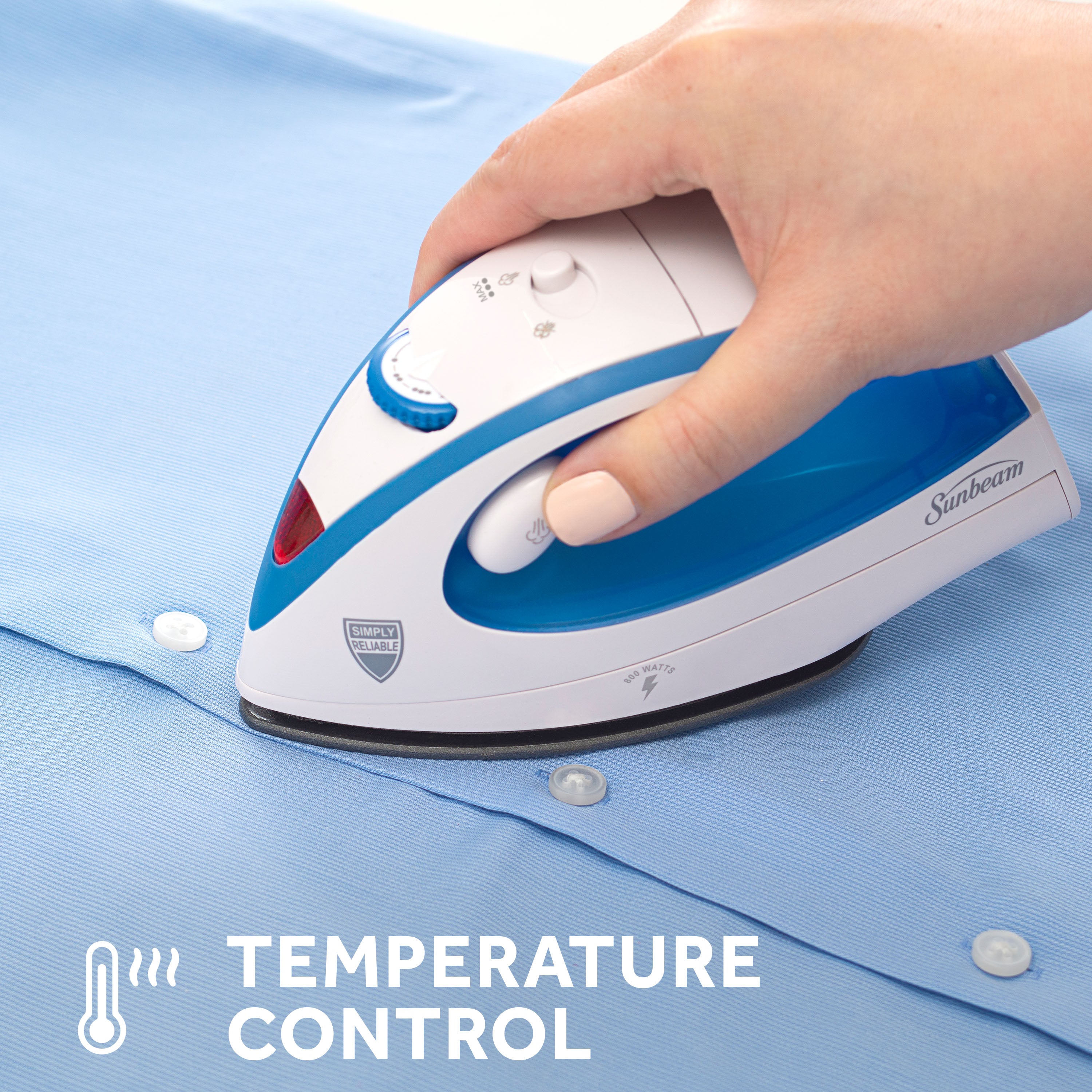 Sunbeam 800W Hot-2-Trot Travel Iron, White/Blue